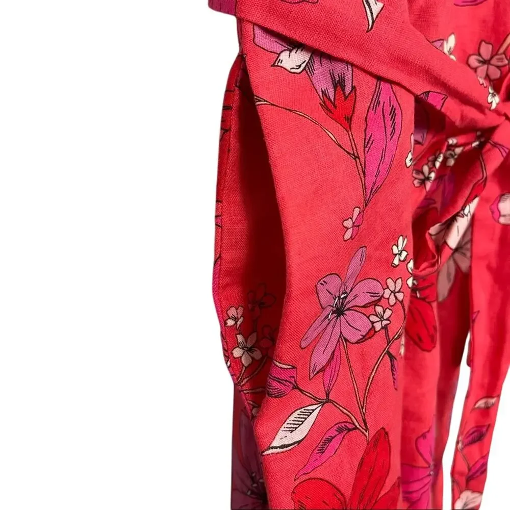 Banana Republic Floral Linen Blend Smocked Jumpsuit Size 2 NWOT